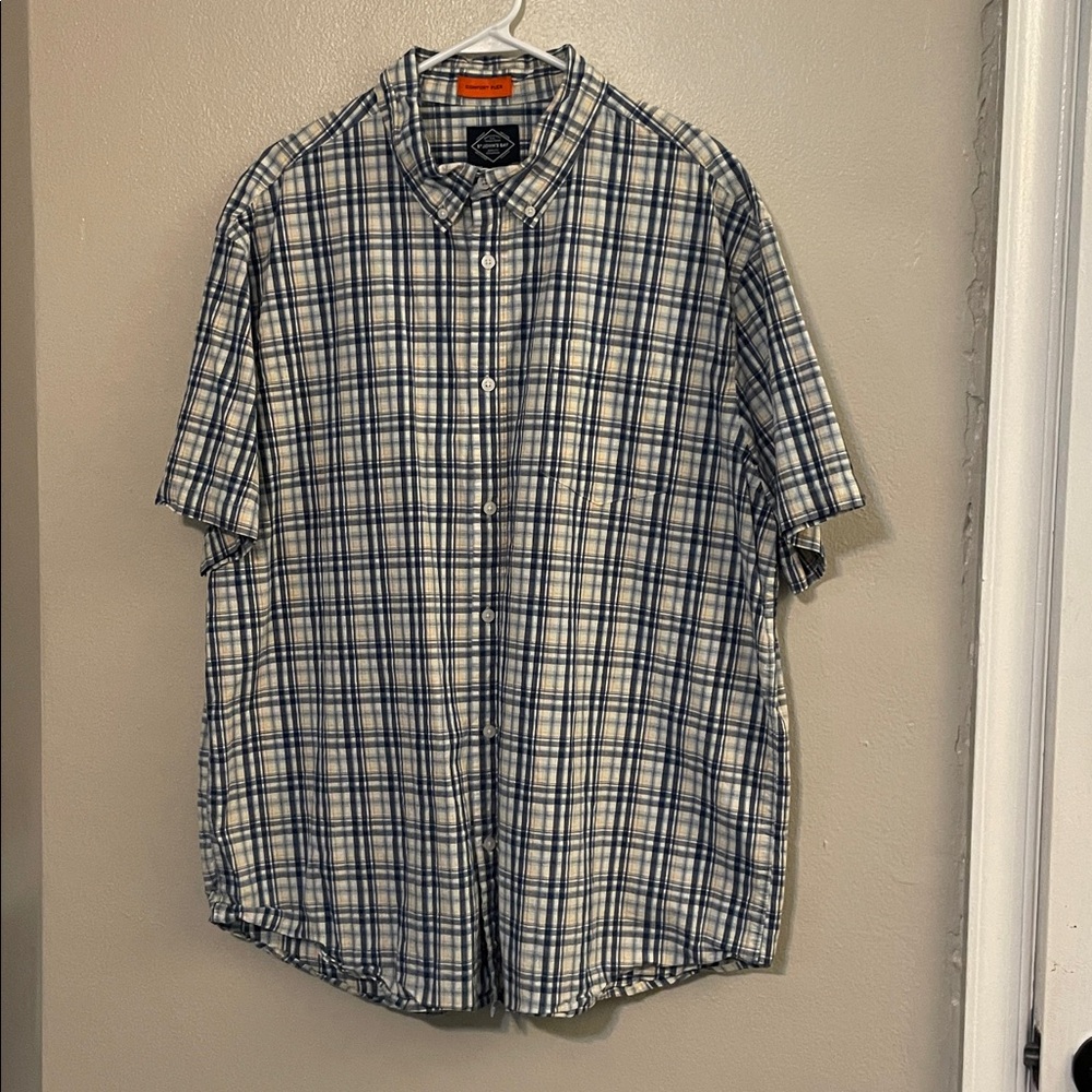 St. John’s Bay Blue Plaid Short Sleeve Men's Shirt Comfort Flex Size XXL